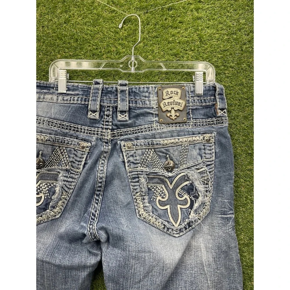 Rock Revival Jeans Mens 36 Boyce Boot Distressed Contrast Stitch Light Wash Y2K